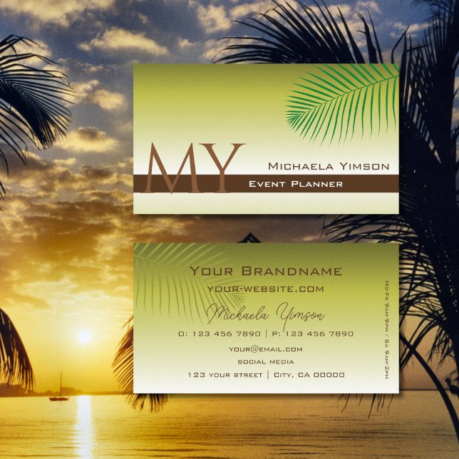 Modern Yellow Gradient Palm Leaf Monogram Simply Business Card (Creator Uploaded)