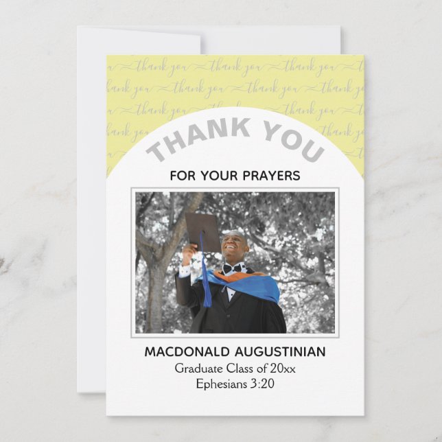 Modern Yellow Graduate Photo Thank You Card (Front)