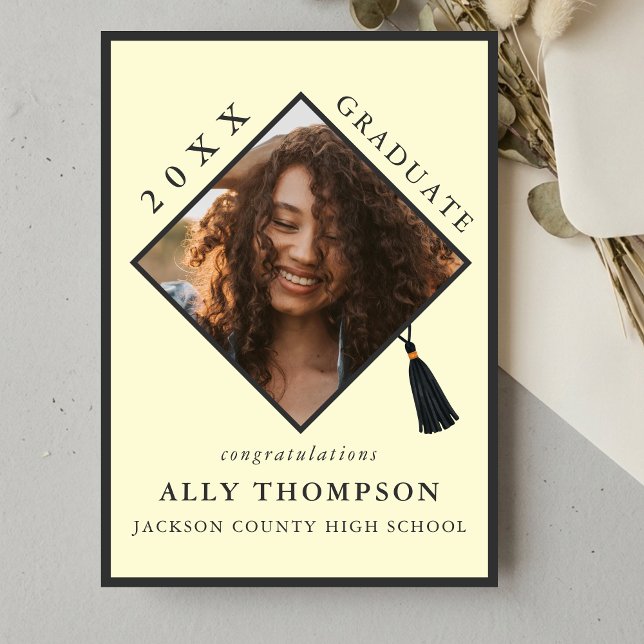 Modern Yellow Graduation Cap Photo Announcement (Modern Yellow Graduation Cap Photo Announcement)