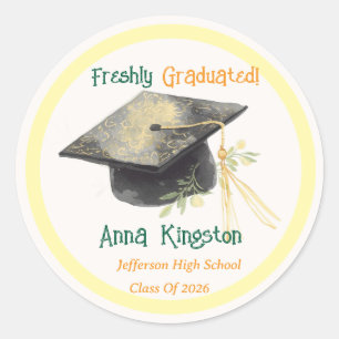 Modern Yellow Graduation Classic Round Sticker