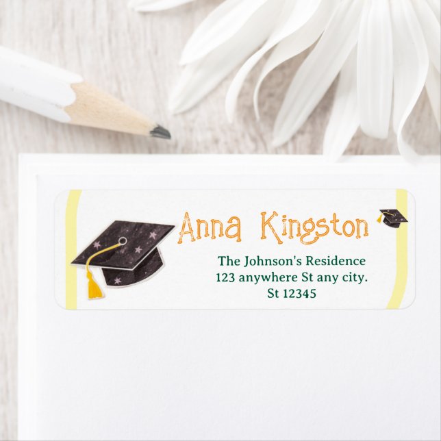 Modern Yellow Graduation Return Address Labels (Insitu)
