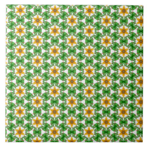 Modern Yellow Green Abstract Geometric Floral Ceramic Tile
