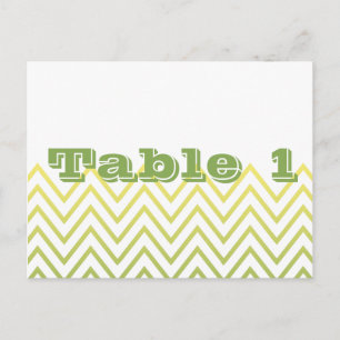Modern Yellow Green Chevron Wedding Table Number Postcard