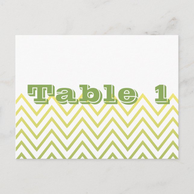 Modern Yellow Green Chevron Wedding Table Number Postcard (Front)