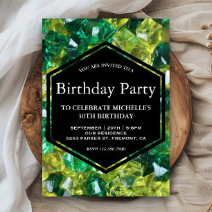 Modern Yellow Green Gemstones Birthday Party Invitation