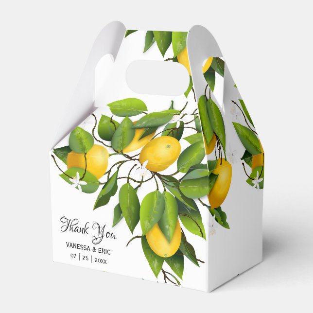 Modern Yellow & Green Lemon Fruit | Wedding Favour Box (Front Side)