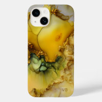 Modern Yellow Green Marble Monogram Personalised