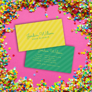 Modern Yellow & Green Stripes Blogger Social Media Business Card