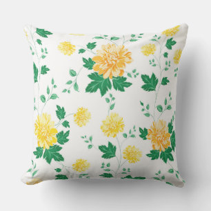 Modern Yellow Green Watercolor Floral Cushion