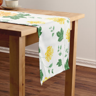 Modern Yellow Green  Watercolor Floral     Short Table Runner