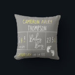 Modern Yellow Grey Baby Boy photo Birth Cushion<br><div class="desc">Personalised this grey with yellow accents throw pillow with baby boy's photo on the back and the font is an elegant and modern mix of typography announcing baby's full name, birth date, weight, length, time of birth. "Baby boy" is done in a hand-lettering script font in the middle. The colours...</div>