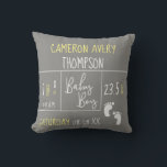 Modern Yellow Grey Baby Boy photo Birth Cushion<br><div class="desc">Personalised this grey with yellow accents throw pillow with baby boy's photo on the back and the font is an elegant and modern mix of typography announcing baby's full name, birth date, weight, length, time of birth. "Baby boy" is done in a hand-lettering script font in the middle. The colours...</div>