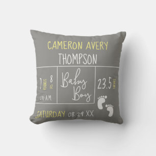 Modern Yellow Grey Baby Boy photo Birth Cushion