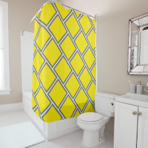 Modern Yellow Grey Brick Geometric Pattern Shower Curtain