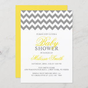 Modern Yellow Grey Chevron Neutral BABY SHOWER Invitation