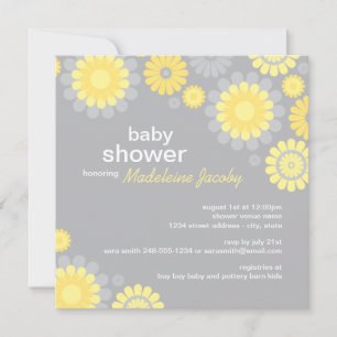 Modern Yellow Grey Daisy Flowers Baby Shower Invitation