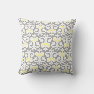 Modern Yellow Grey Damask Look Cushion