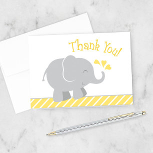 Modern Yellow Grey Elephant Baby Shower Thank You Card