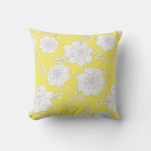 Modern Yellow Grey Floral Cushion