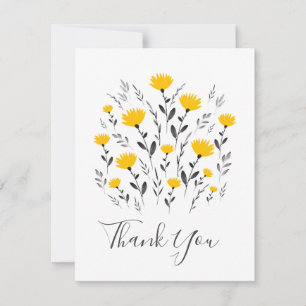 Modern Yellow Grey Floral Motif Thank You Card