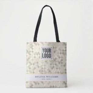 Modern Yellow & Grey Geometric Business Logo Tote Bag