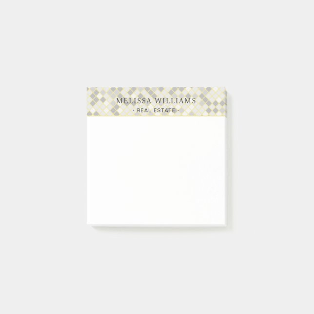 Modern Yellow & Grey Geometric Business Post-it Notes (Front)