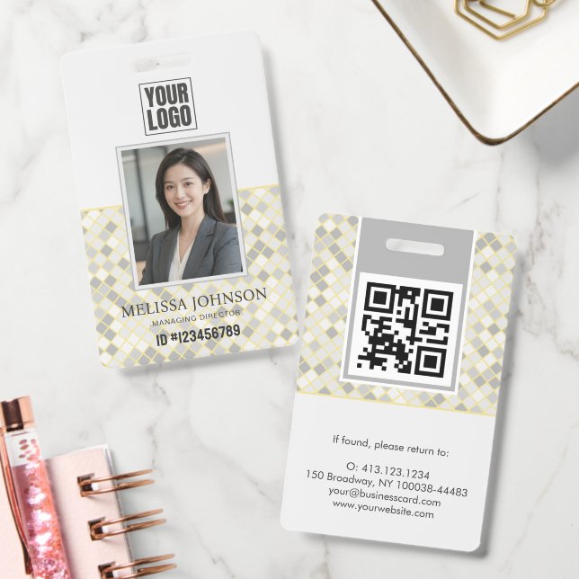 Modern Yellow & Grey Geometric Photo ID Badge (Office)