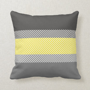 Modern Yellow & Grey Geometric Stripes Pattern Cushion