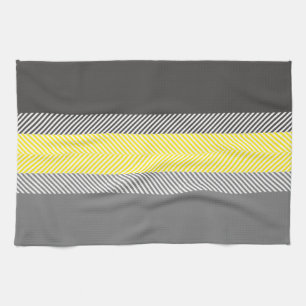 Modern Yellow & Grey Geometric Stripes Pattern Tea Towel