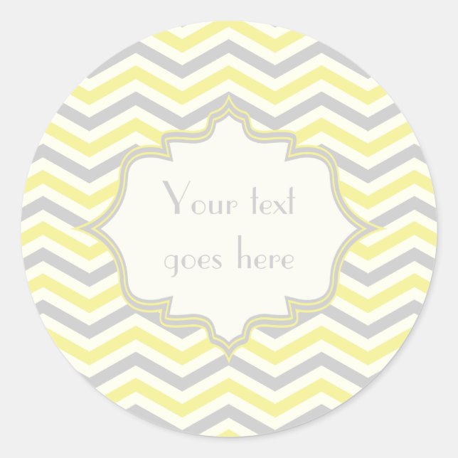 Modern yellow, grey, ivory chevron pattern custom classic round sticker (Front)