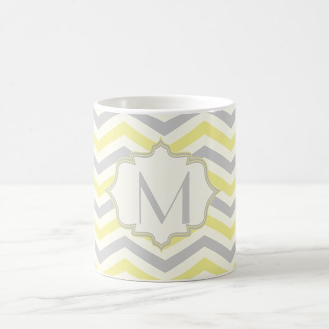 Modern yellow, grey, ivory chevron pattern custom coffee mug (Center)