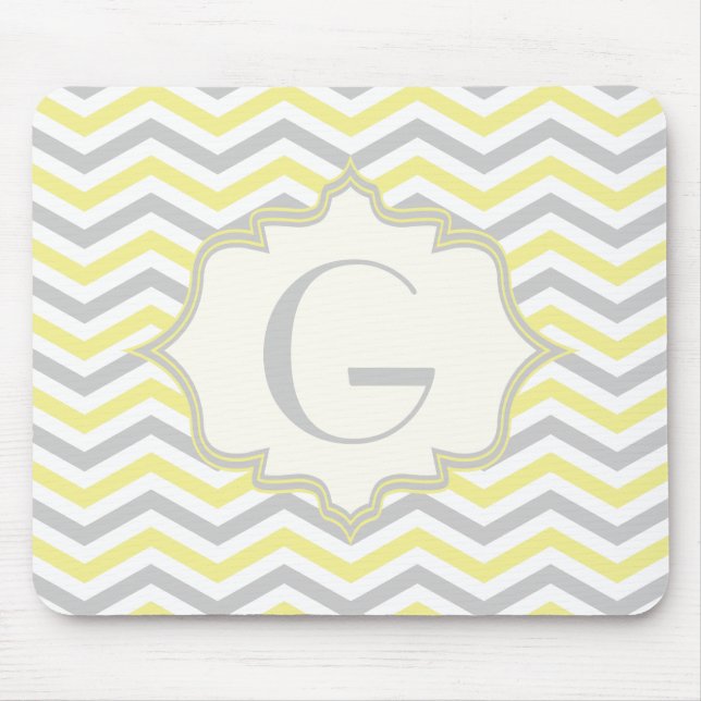 Modern yellow, grey, ivory chevron pattern custom mouse pad (Front)