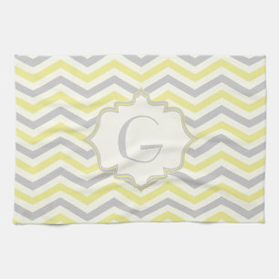Modern yellow, grey, ivory chevron pattern custom tea towel