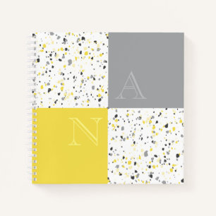 Modern Yellow Grey Monogram Terrazzo Notebook
