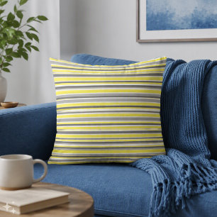 Modern Yellow Grey Stripes Cushion