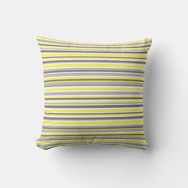 Modern Yellow Grey Stripes Cushion (Front)