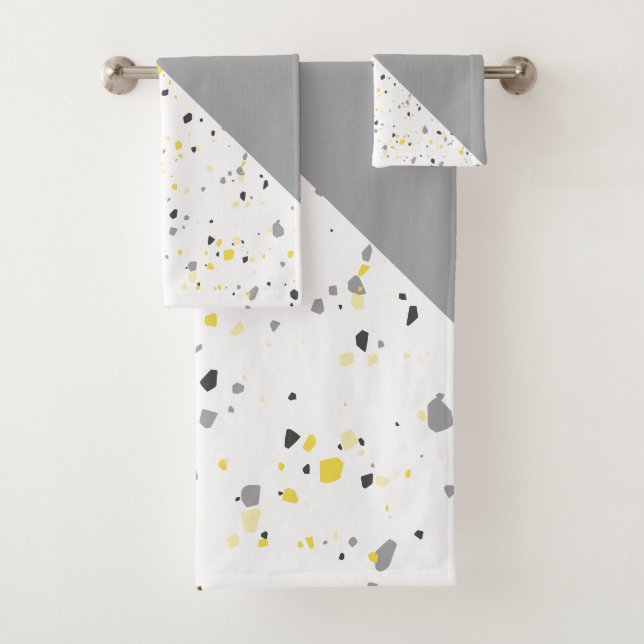 Modern Yellow Grey Terrazzo Bath Towel Set (Insitu)