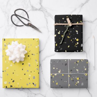 Modern Yellow Grey Terrazzo Pattern Wrapping Paper Sheet
