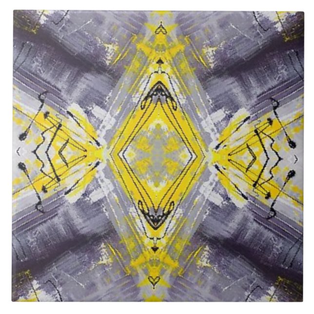 Modern Yellow Grey Trendy Pattern Ceramic Tile (Front)