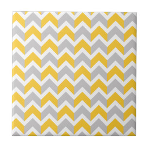 Modern Yellow Grey White Chevron Pattern Ceramic Tile