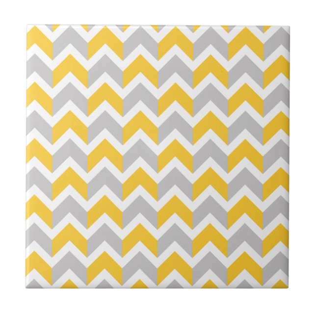 Modern Yellow Grey White Chevron Pattern Ceramic Tile (Front)