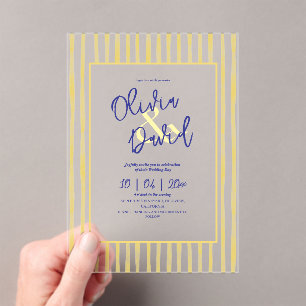 Modern Yellow Hand Written Pinstripe Italy Wedding Acrylic Invitations