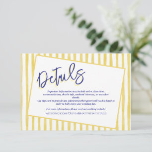 Modern Yellow Hand Written Pinstripe Italy Wedding Enclosure Card