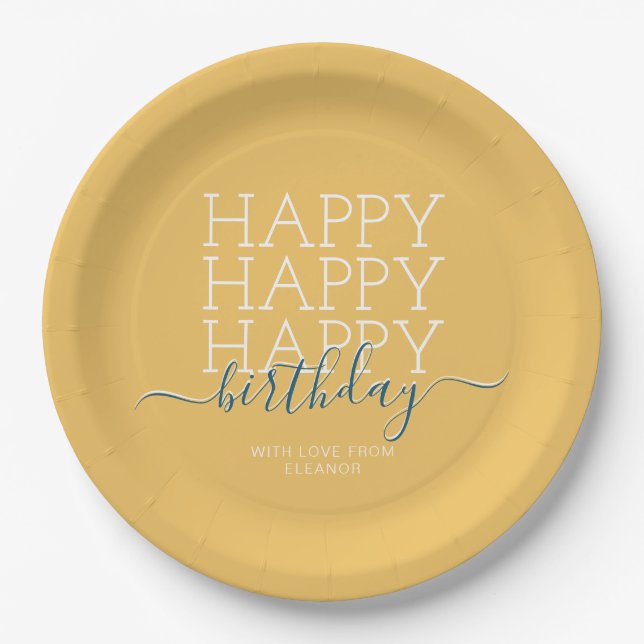 Modern yellow Happy Birthday Paper Plate (Front)