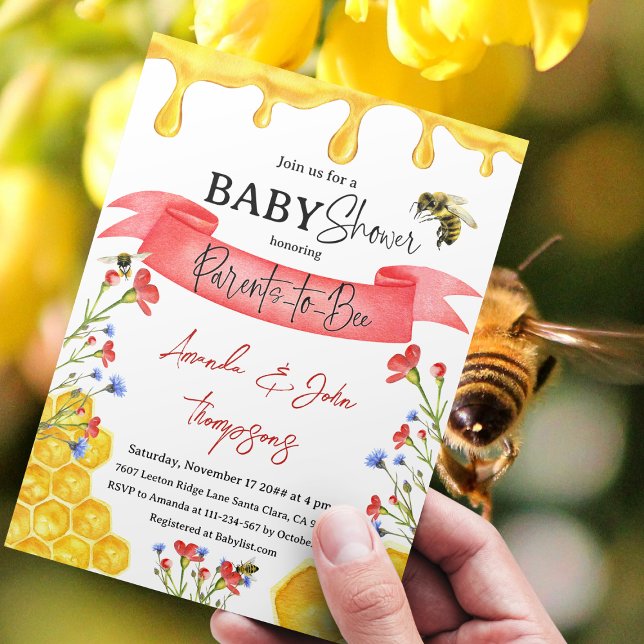 Modern Yellow Honey Red Wildflower Bee Baby Shower Invitation (Creator Uploaded)