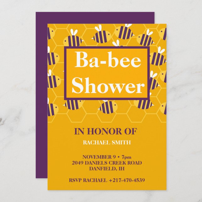 Modern Yellow honeycomb bumble bee baby shower Invitation (Front/Back)