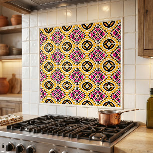 Modern Yellow Hot Pink Geometric Abstract Pattern Ceramic Tile