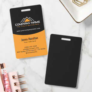 Modern Yellow House Logo Roof Construction ID Badge