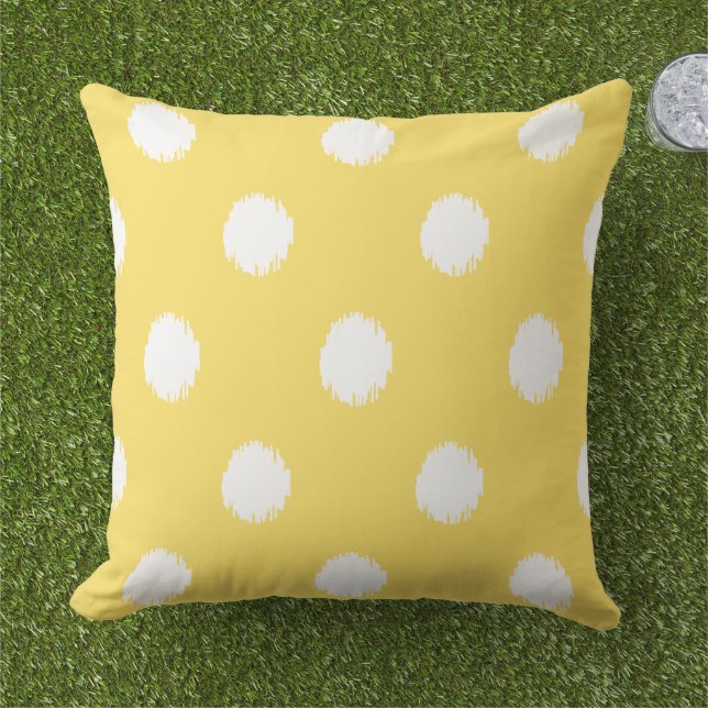Modern Yellow Ikat Dots Pattern Cushion (Grass)