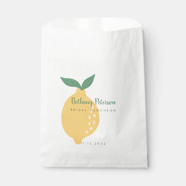 Modern Yellow Lemon Bridal Luncheon Favour Bag (Front)